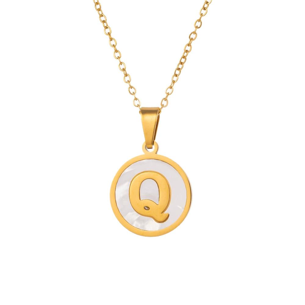 Round Gold Color 26 Letter Necklaces Alphabet Shell Pendant Necklace for Women Men Stainless Steel Chain Jewelry 1PC