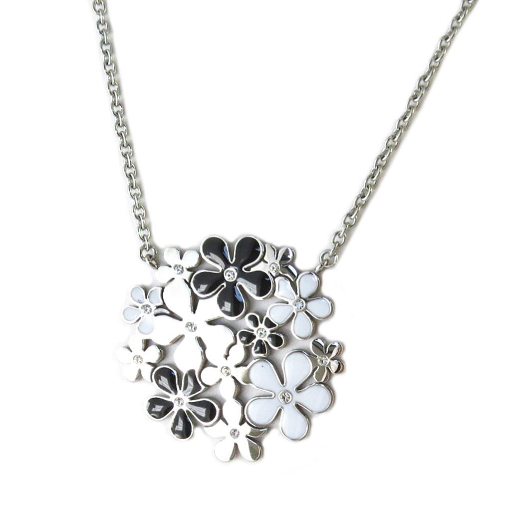 Altesse [P2233] - 'Calypso' White Black Silver Steel Necklace (flower)