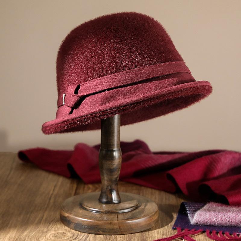 High-end Middle-aged Elderly Velvet Warm Hat, Female Mother Temperament Mink Top Hat, Autumn and Winter Basin Hat, Old Lady Hat