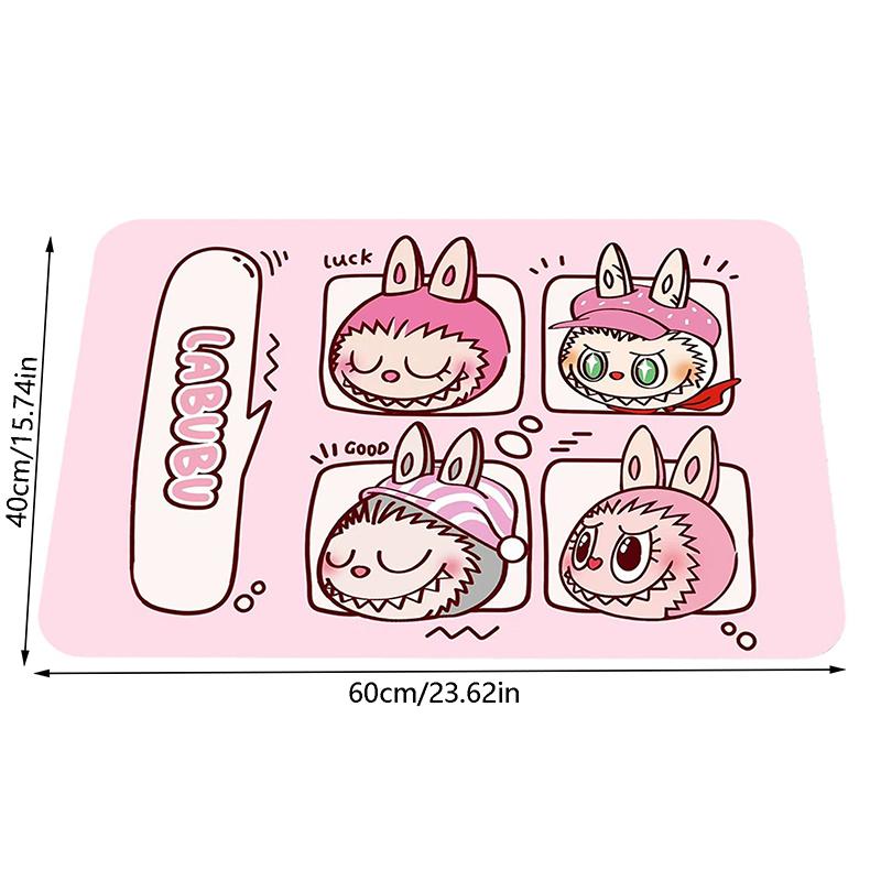 Alfombra de baño con estampado de Labubu de dibujos animados, felpudo antideslizante, alfombrilla de secado de cocina para dormitorio, alfombrilla de drenaje, alfombra de entrada, alfombra de dibujos animados para el hogar