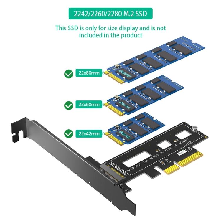 PCIE to NVME Adapter M.2 NVMe To PCIe 3.0 4X Expansion Card Risers with Bracket Card for 2242 2260 2280 M.2 NVME