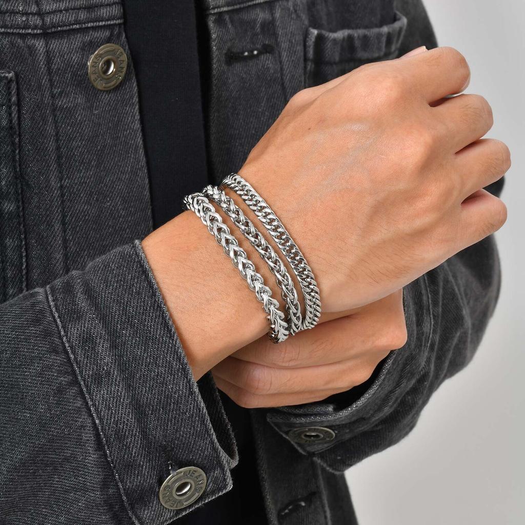 Vnox 6mm Wide Stainless Steel Men's Chain Bracelet, 21cm Length Silver Color Never Fade Toggle Clasp Wristband Punk Jewelry Gift