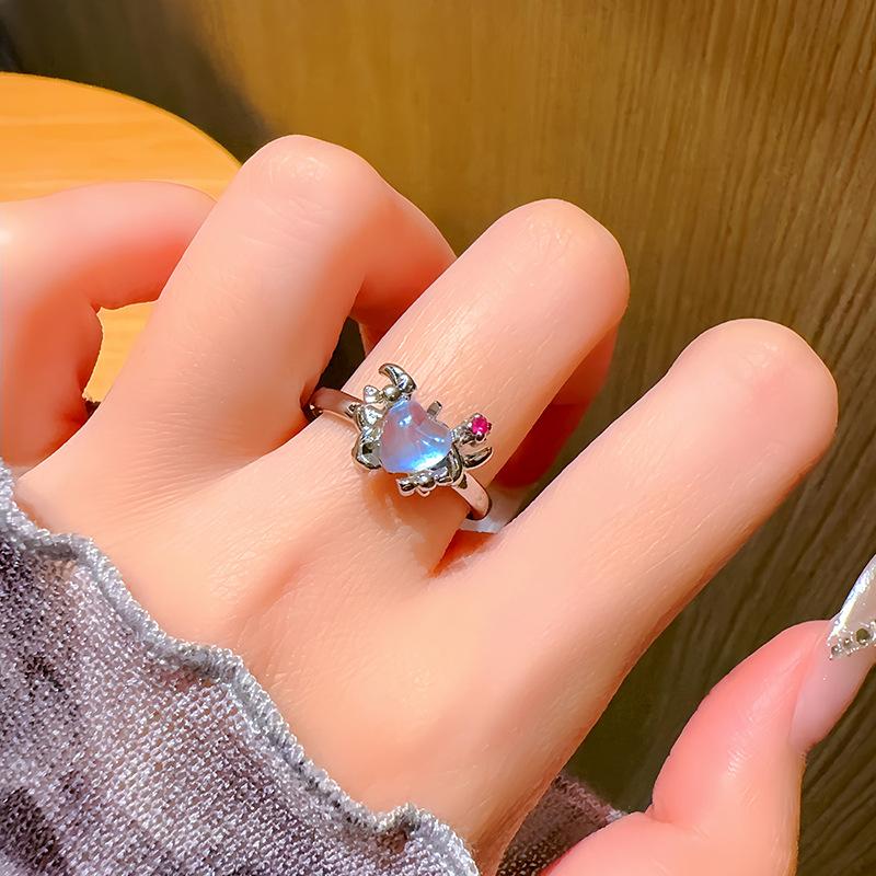 Liquid Moonstone Stacked Wearing High-End Ring Love Niche Design Cold Wind Butterfly Open Ring Woman