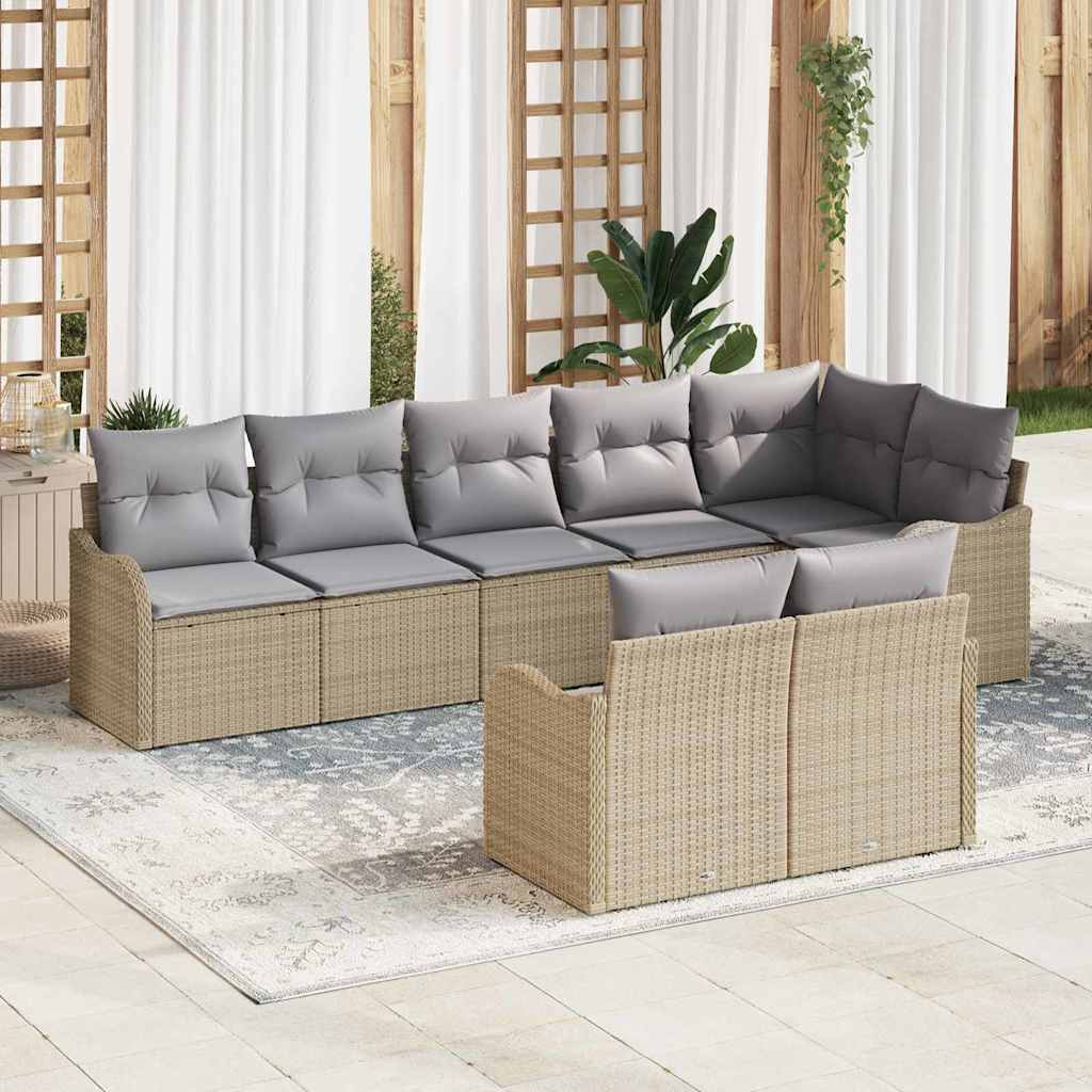 Garden Sofa Set 8 Pcs Beige Poly Rattan
