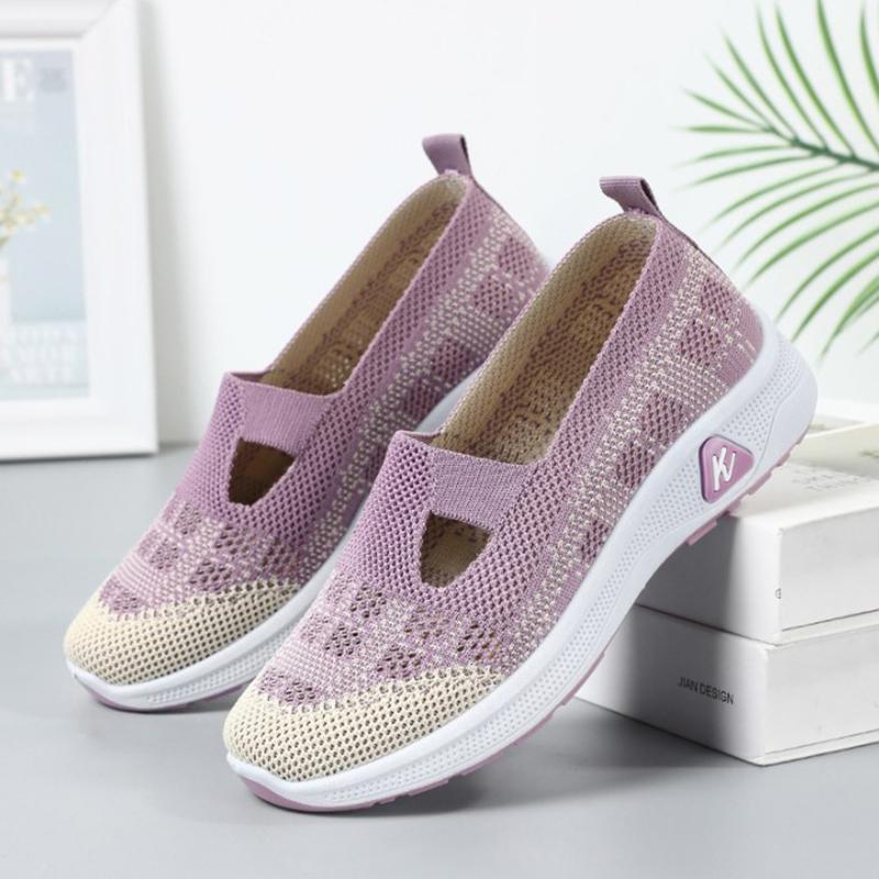 Springtime Women'S Gym Vulcanized Shoes Pink Women'S Daily Wear Shoes Stylish Airy Mesh Flat Sole Trekking One Kick Shoes