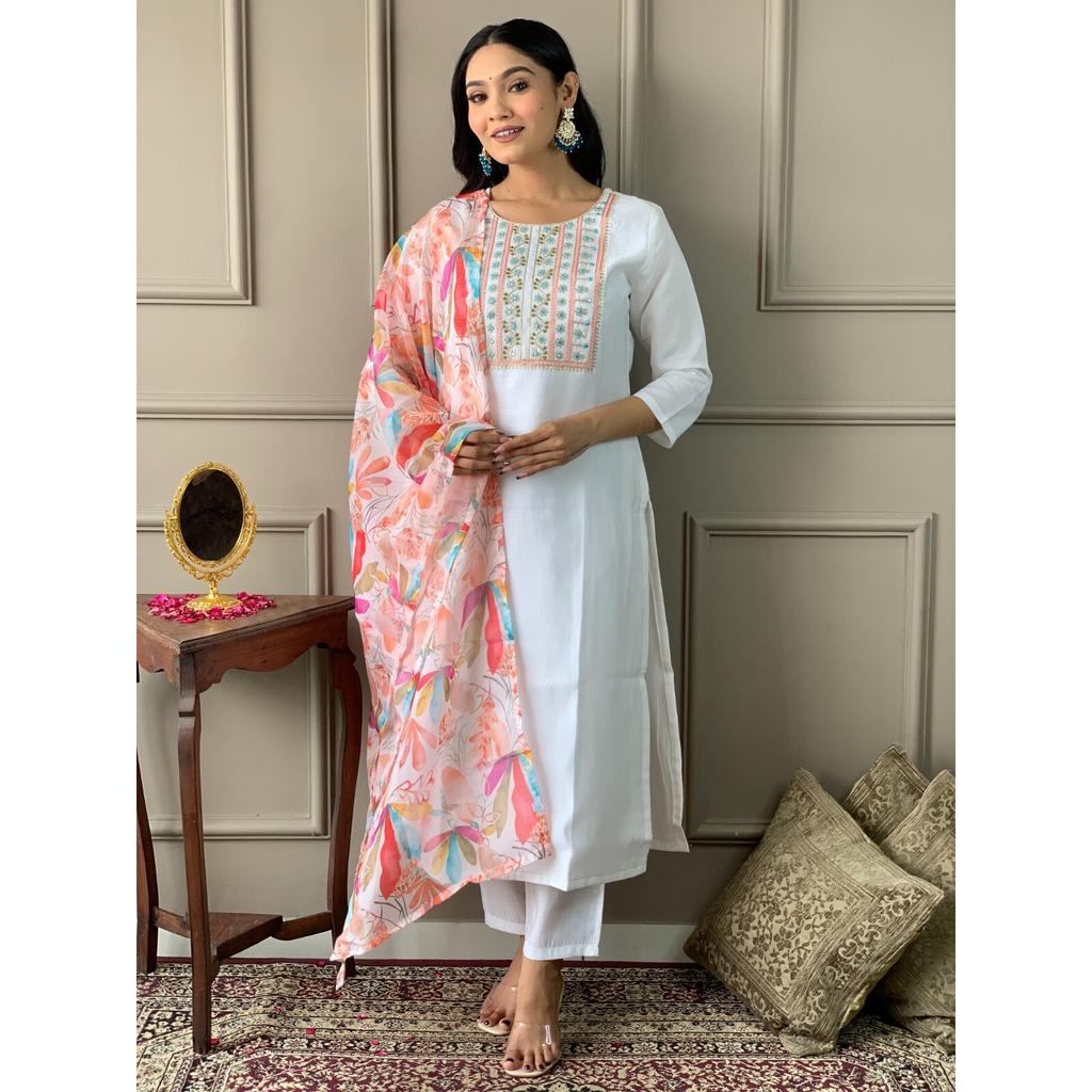 Indian Designer Kurti Pant Dupatta Set Women Bollywood Party Wear Salwar Suit VF-3011