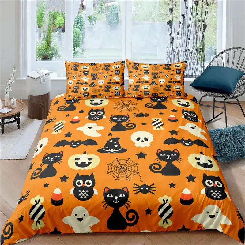 Halloween Queen Duvet Cover Luxury Ghost Festival Bedding Set Microfiber Gothic Pumpkin Skull Comforter Cover With Pillowcases