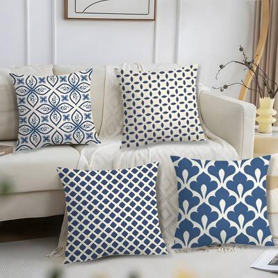Geometryczna poszewka na poduszkę w kolorze atramentowego błękitu Krótki pluszowy nadruk Poszewka na poduszkę Kwadratowe poszewki na poduszki dekoracyjne Sofa Wystrój domu