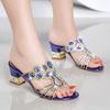 New Women Sandals Thick Heel Inlaid With Diamond Leather Sandals Sexy Open Toe High Heel Summer Beach Shoes