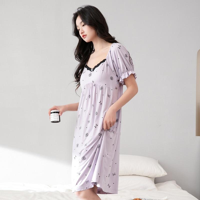 Fenteng Modal V-neck Short-sleeved Pajama Dress