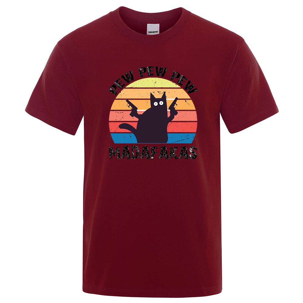 Pew Pew Madafaks Katze Lustige T-Shirts Herren Mode 100% Baumwolle Shirt Locker Sommer Atmungsaktiv T-Shirts Mode Rundhals Oberteile Herren
