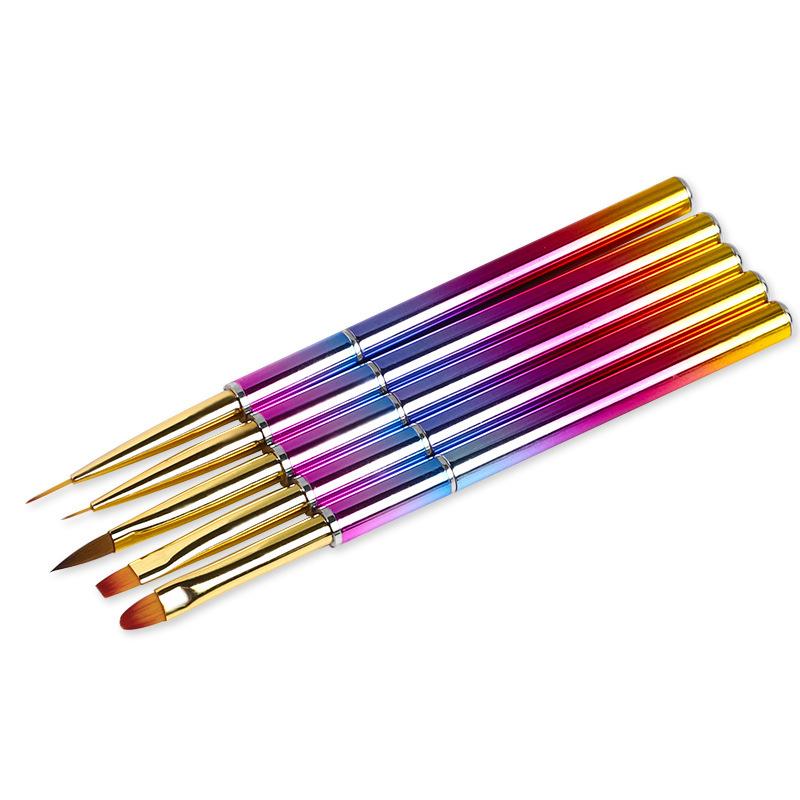 5pcs Nail Art Metal Handle Acrylic UV Gel Extension Builder Petal Flower Painting Drawing Brush Manicure Tools