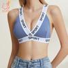 SPROT English Letters with Threaded Cotton Deep V Sports Bra Gathered Triangle Cup Without Steel Ring Comfortable Chest Wrap