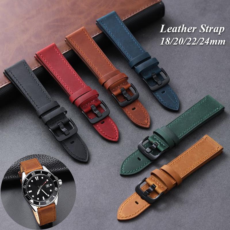 Leather Watch Strap 18mm 20mm 22mm 24mm Universal Cowhide Watch Belt Vintage Black Blue Brown Watchband Women Men Accessories