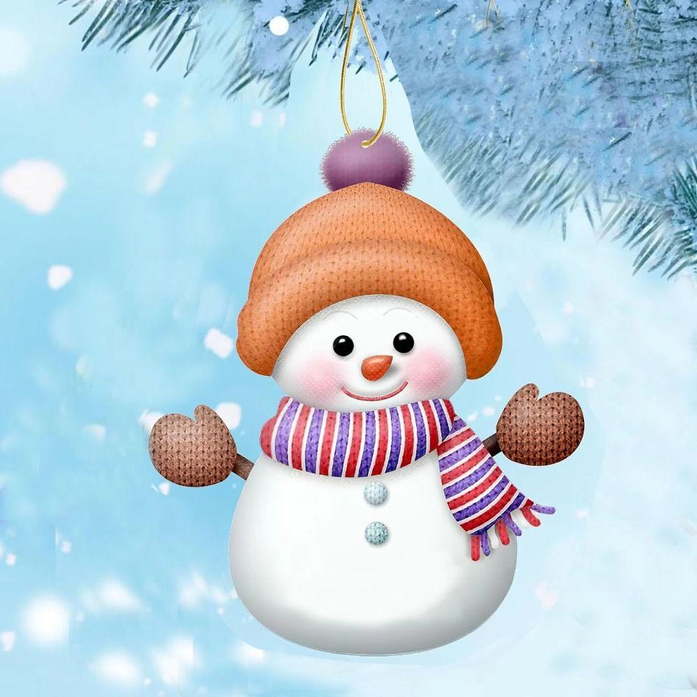 7PCS 2D Flat Snowman Pendant Acrylic Car Rearview Mirror Pendant  Navidad Decor
