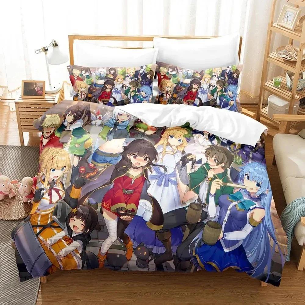 3D Print Anime KonoSuba Bedding Set Duvet Cover Bed Set Quilt Cover Pillowcase Comforter King Queen Size Boys Adult Bedding Set