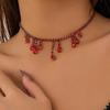 Retro Gothic Style Blood Dripping Fringe Imitation Crystal Necklace, Creative Dark Beaded Multi-Layer Necklace For Women
