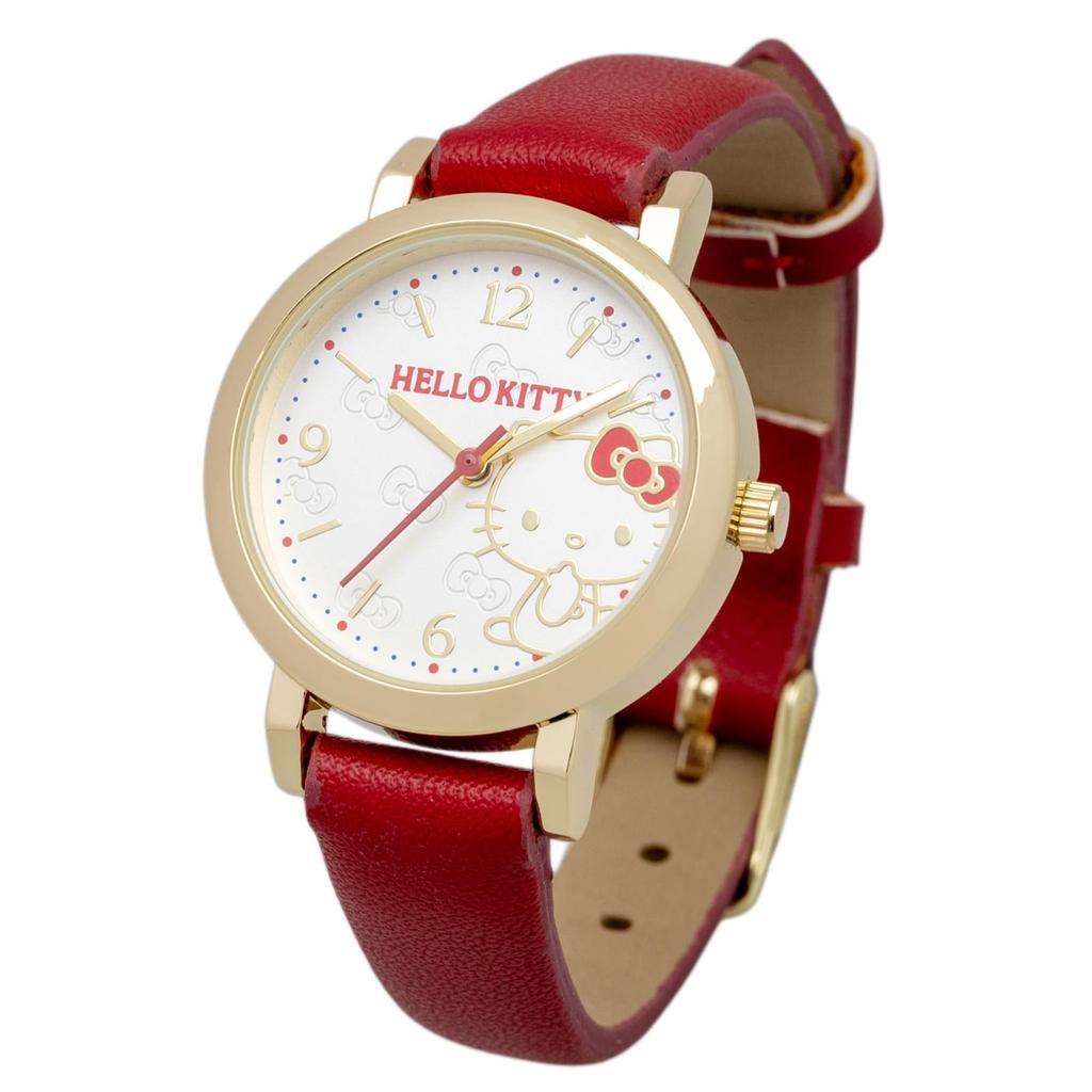 Fieldwork Analog Watch Sanrio Goods Hello Kitty Nuance Colors Simple and Easy To Read Faux Leather Band 12mm Strap Width Gold and Red Line Watch G