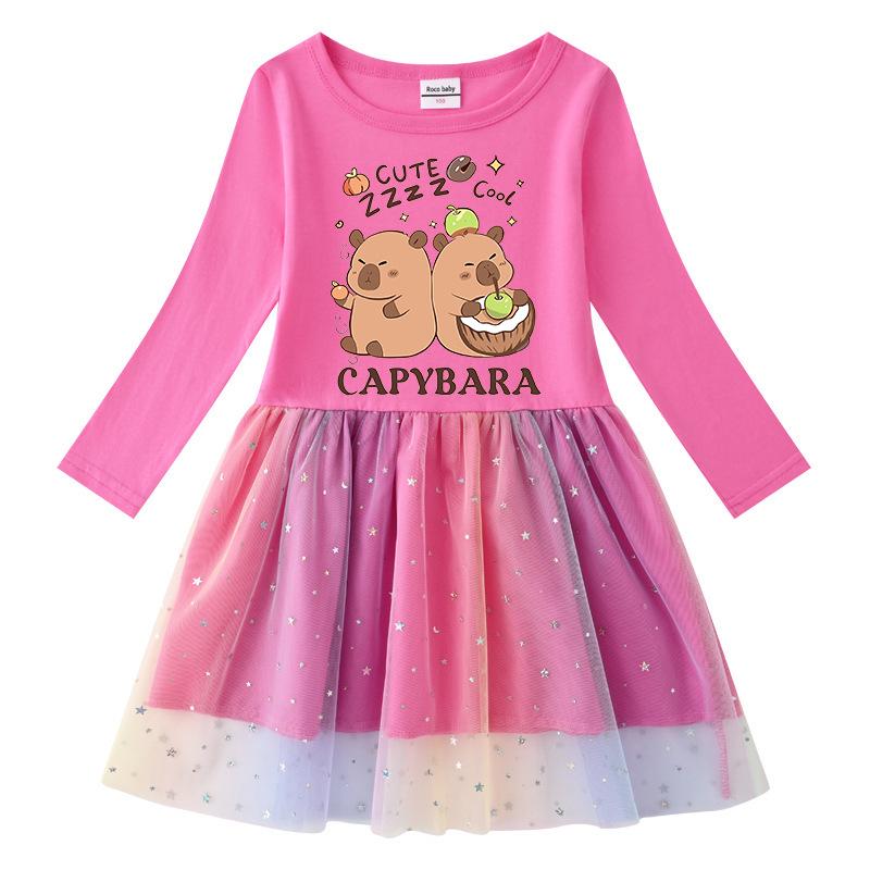 Children's Korean Style Rainbow Sequin Princess Dress - Short Sleeve for Summer, Long Sleeve for Spring/Autumn