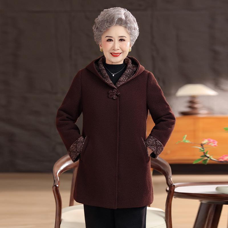 Women's Mid-Length Wool Coat for Mature and Elderly - Autumn/Winter Style