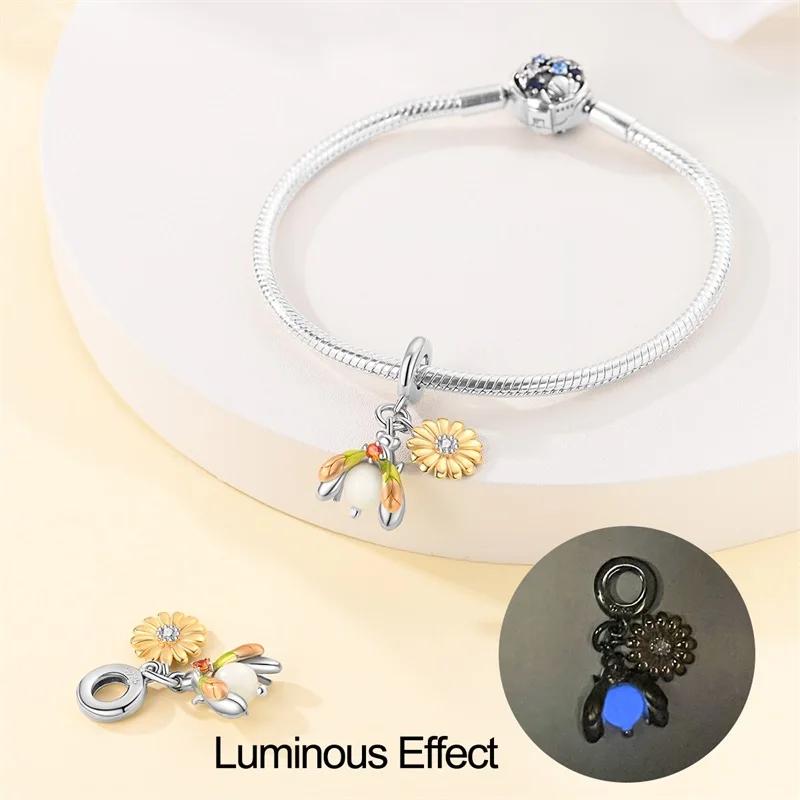 Spring Luminous Star Firefly Series Flowers Insect Animal Charms Beads Fitcopper Original Bracelets Women Fine Jewelry Gift