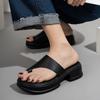 Damen Plateau-Sandalen aus echtem Leder - Dicke Sohle, Zehensteg & Riemen, Lässige Outdoor-Strandschuhe.