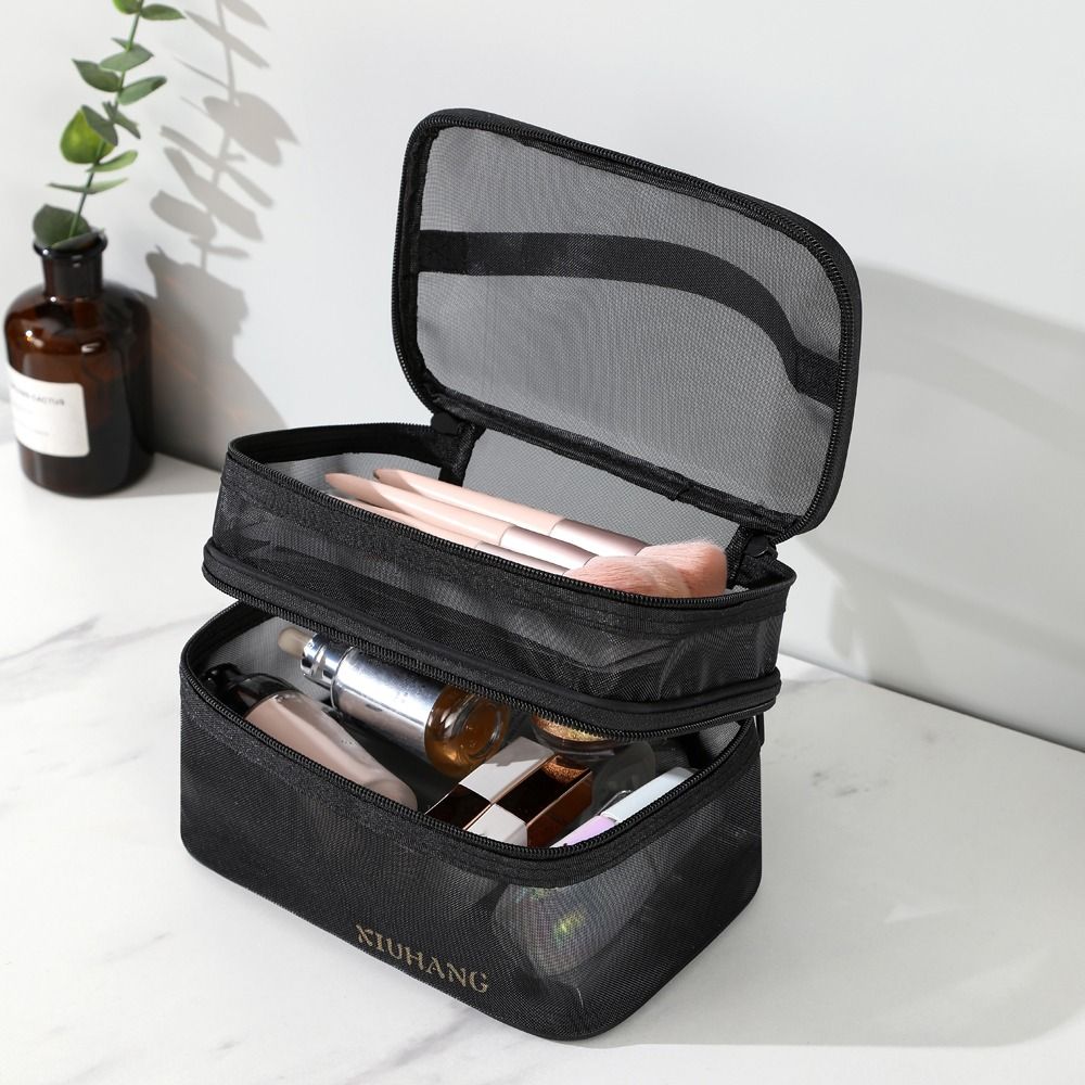 Double Layer Large Capacity Korean Storage Bag Toiletry Bag Zipper Makeup Bag Women Cosmetic Bag
