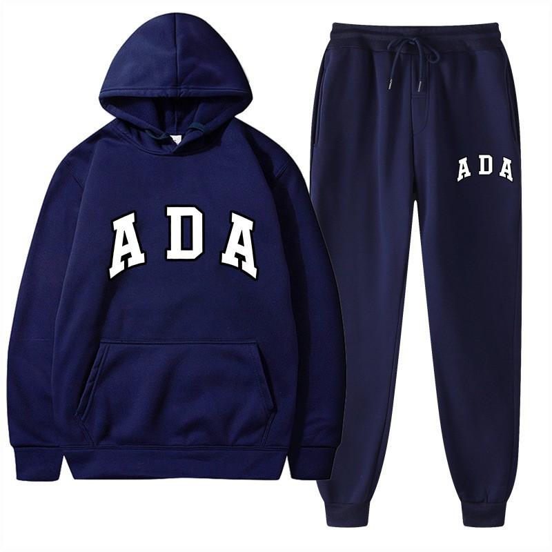 European and American Hot Casual Versatile Letters Loose Hooded ADA Sweater Velvet Men's and Women's 2-piece Set