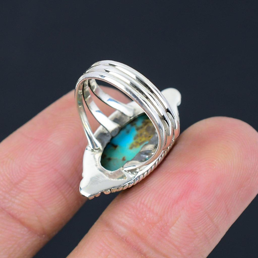 Natural Turquoise Gemstone Solid 925 Sterling Silver Trio Shank Ring For Women & Girls