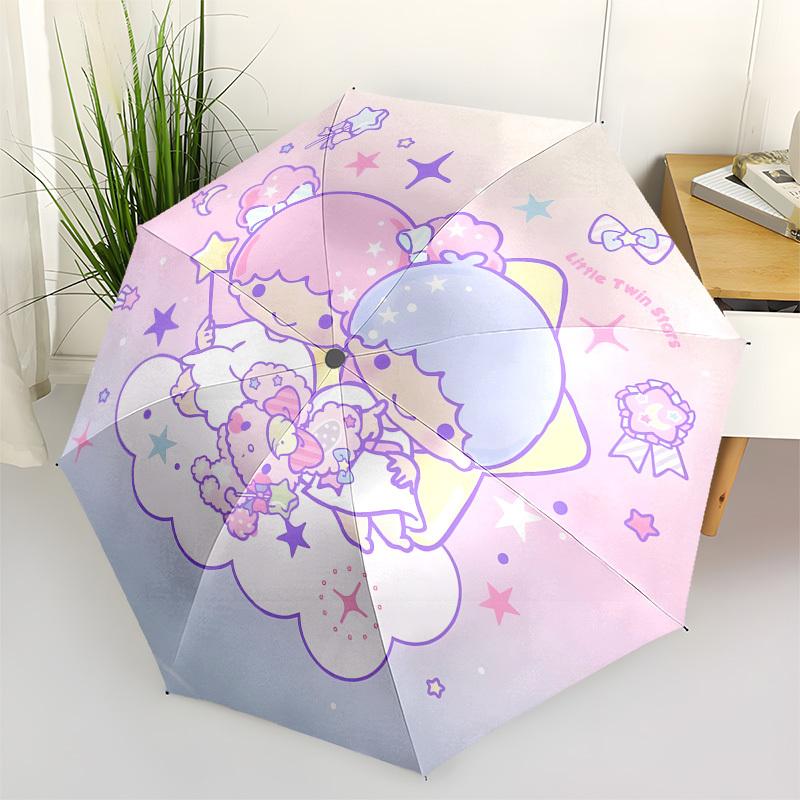 1pc Little Twin Stars Pastel Artwork Umbrella with Plastic Handle, Suitable for All Seasons Outdoor YUSAN467