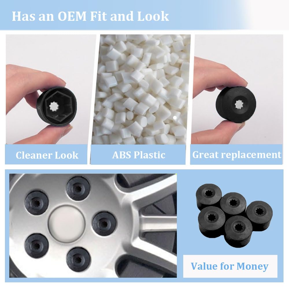 20Pcs 17Mm Wheel Lug Nut Covers Caps + Removal Tool Replacement For VW Lug Nut Cover Jetta Beetle Passat GTI CC Wheel Bolt 1K0 601 173 (Black)