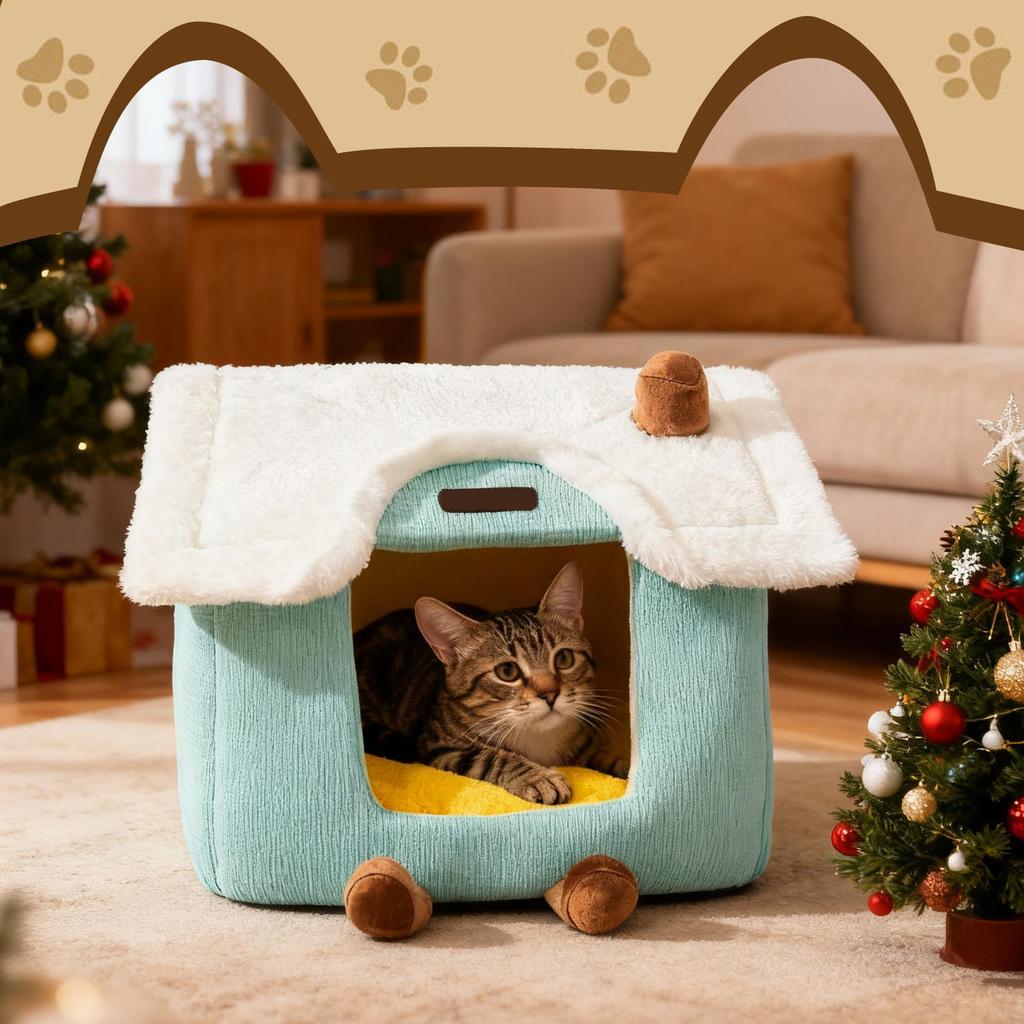 Cat Cave Enclosed Non-Slip Cute Winter House Warm Cave Pet Beds For Cats For Kitten Puppy Pet Indoor Bedroom Living Room Balcony