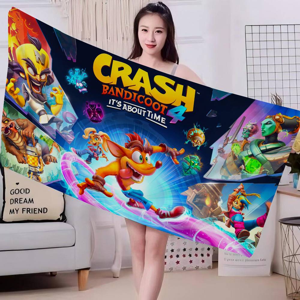 Game Crash-Bandicoot Microfiber Blanket Quick Drying Beach Towels Oversized Printing Super Absorbent Pool Towel Blanket