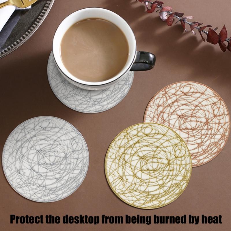 Set of 4 Durable PVC Drink Coasters Easy Cleaning Surfaces Unique Foils Accent Ideal for Homes Office Party Use