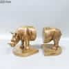Retro Golden Rhinoceros Statue Library Bookend 2 Pcs Ornaments Desk Decoration Rhinoceros Resin Sculpture Room Aesthetic Decor