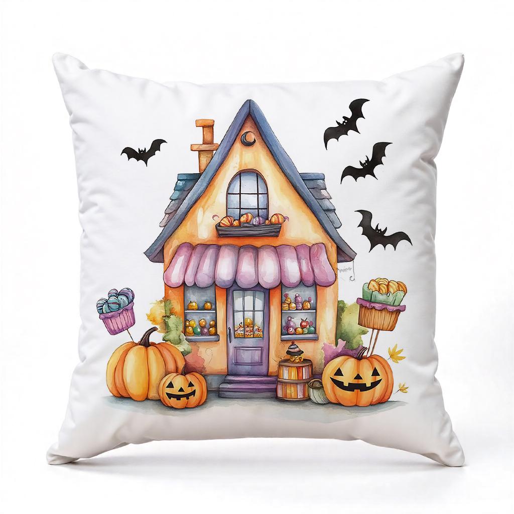

Halloween Themed Cartoon House Pattern Pillow Square polyester pillowcase, modern sofa decorative cushion cover 45x45cm