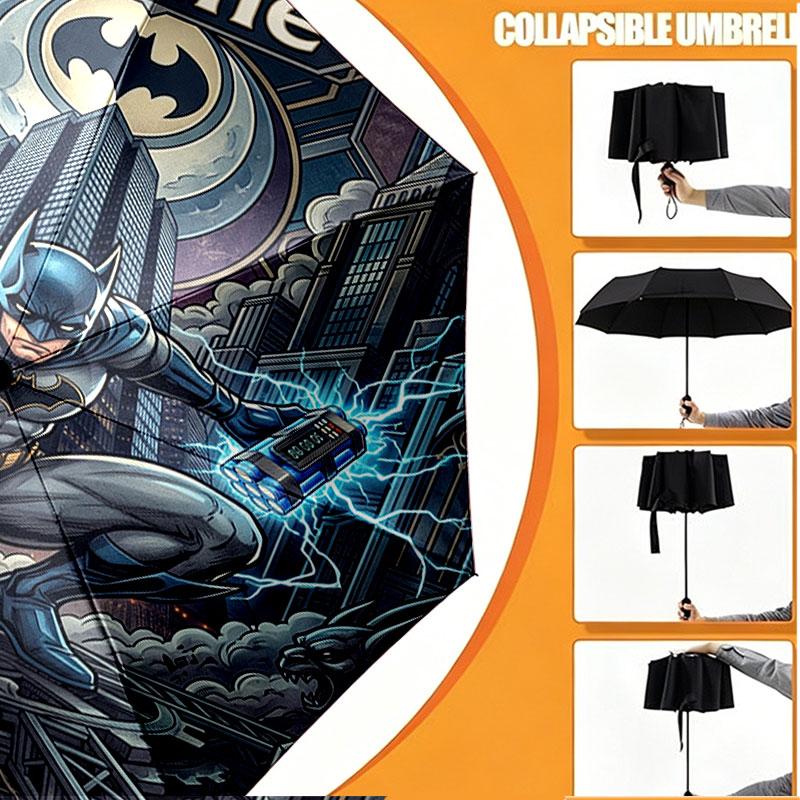 Custom Name Personalized Batman Print Umbrella, Auto Open Close, 8‑Rib Sturdy Frame, Commute Camping Hiking Use, Birthday Gift