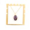 Silk Natural Crystal Rough Stone Egg-Shaped Gold Winding Tree Of Life Pendant Necklace N644