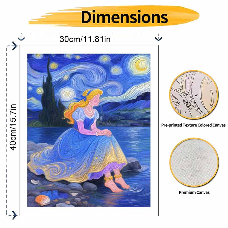 Disney Digital Oil Painting Art Kit Princess Starry Night Handmade Coloring Painting Home Decor