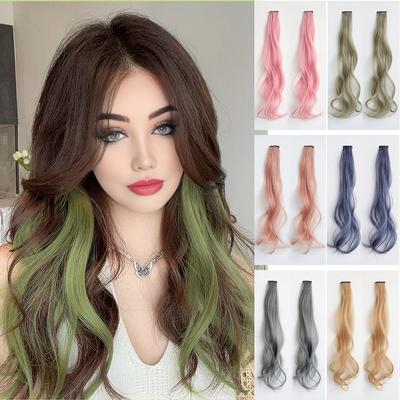 Synthetic 2 Pieces/set 50cm Colored Curly Hair Extensions, Water Wave Pink/blue/purple, Halloween/Christmas Wig