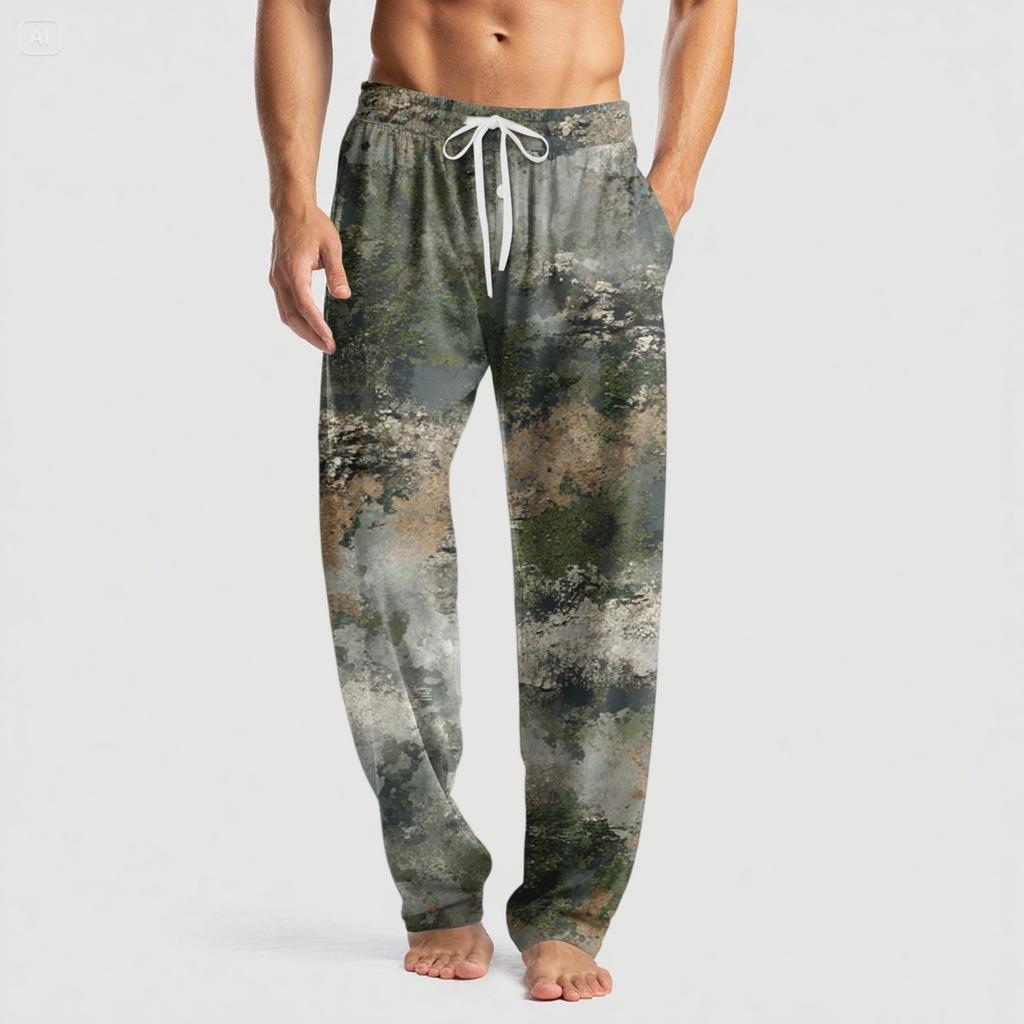 Men's Knitted Fashion Print Pocket Casual Pants Pajama Pants