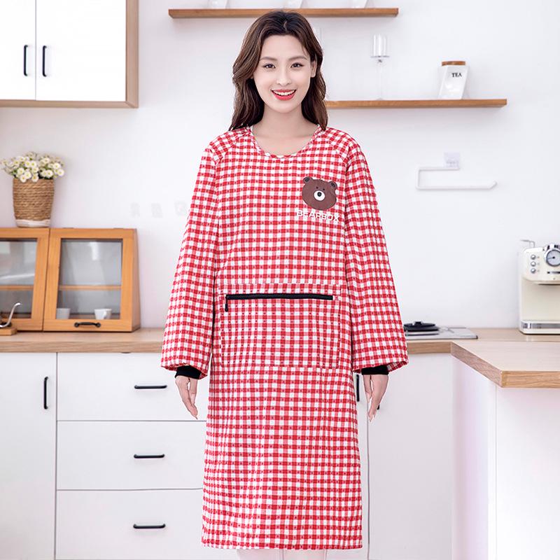 Breathable Cotton Coveralls: Long-Sleeved, Stain-Resistant Apron for Women - Stylish for Kitchen and Factory Work
