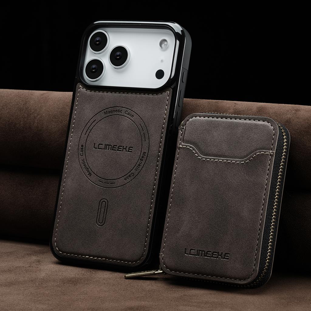 Detachable Magnetic Zipper Card Solt Wallet Leather Phone Case for IPhone 17 Pro Max Air 16 Plus 15 14 13 12 11 Pro Purse Cover