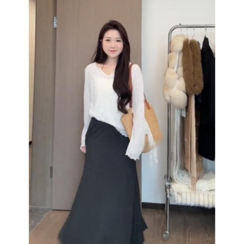 Korean loose milk white big neckline T-shirt women's summer fungus edge stacked wearing sunscreen blouse slightly transparent v-neck top