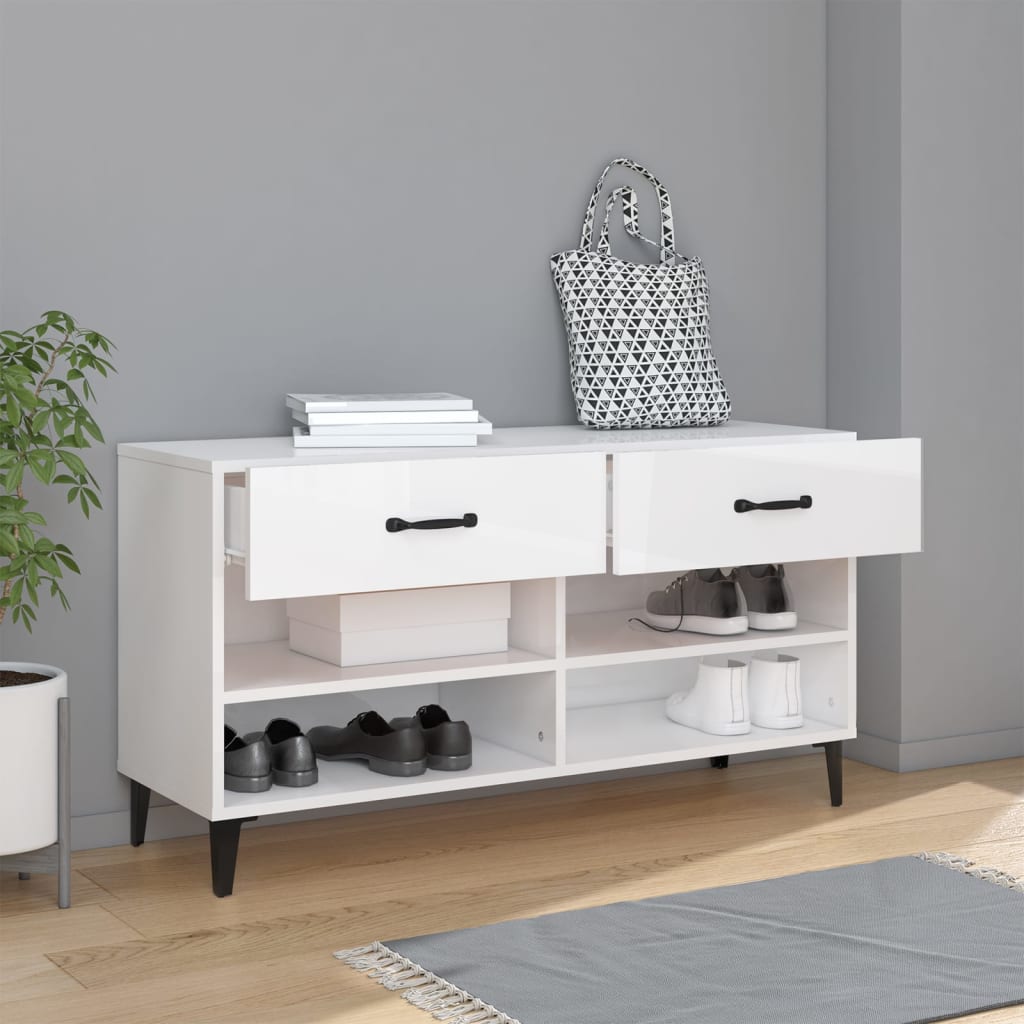 Vidaxl Szafka Na Buty, Wysoki Połysk, Biała, 102X35X55 Cm