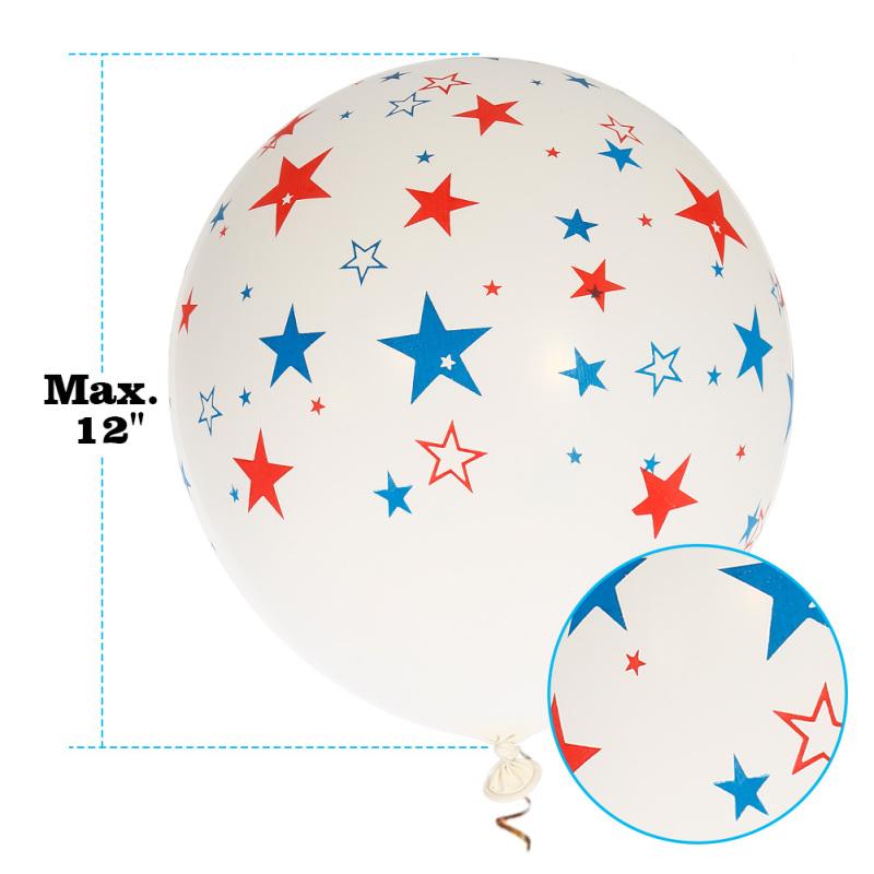 Fidgetkit 12-Inch Star Printing Latex Balloon(100 Pieces), Red, Blue, White, and Star Balloons for