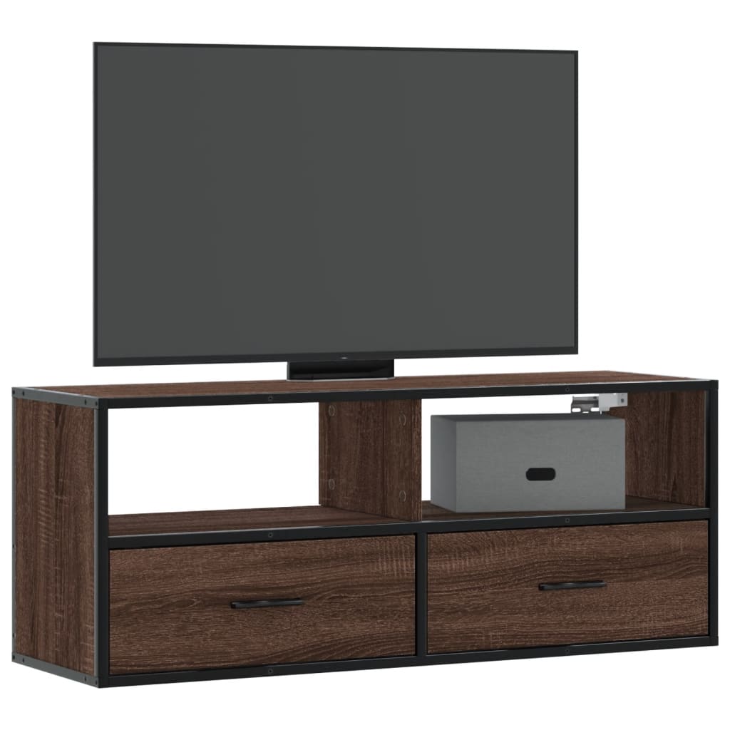 TV Stand in Brown Oak Finish 100 x 31 x 39.5 cm Made of Particleboard and Metal