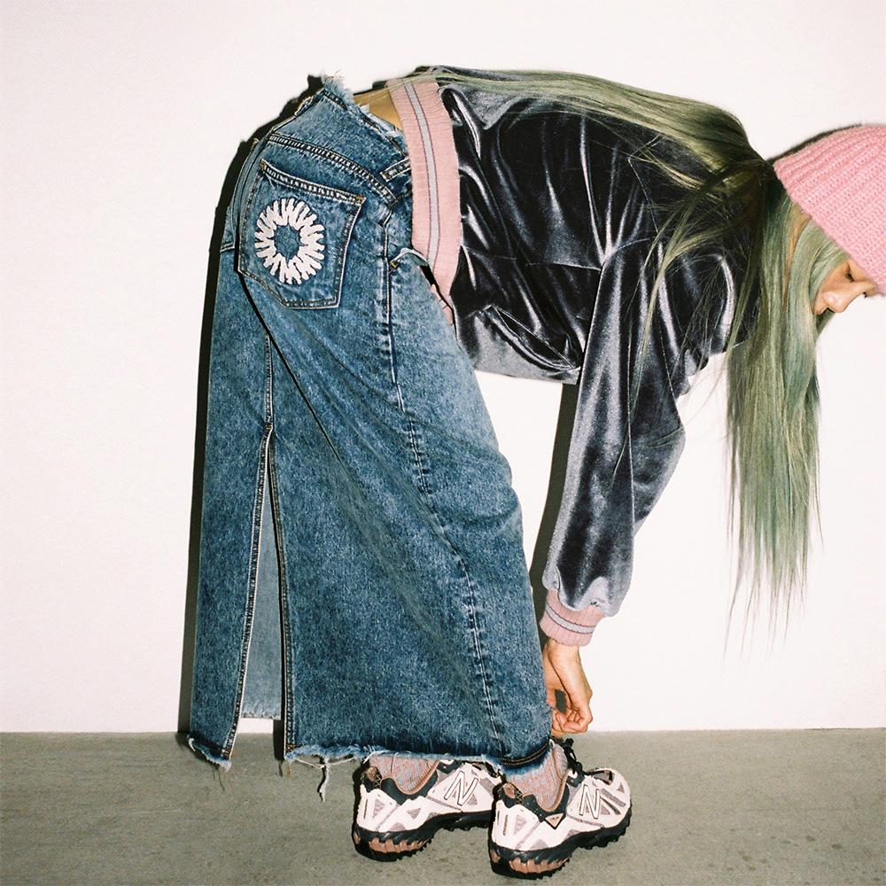 999Hyumeoniti Full Length Denim Skirt (Stone Black)