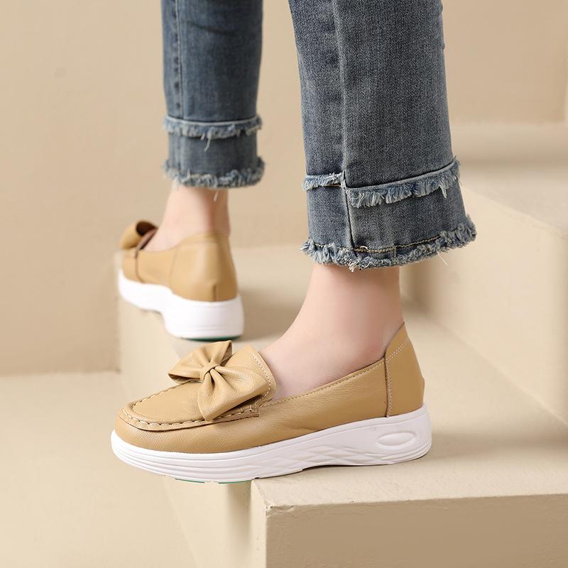 Fashion GKTINOO Women Wedges Platform Shoes Fashion Comfortable Sneakers Casual Slip-on Women's Loafers Soft Sole Genuine Leather Shoes
