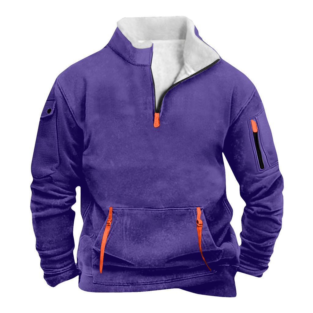 Men's Zipper Pocket Half Zipper Sweatshirt Men's Sports Large Size Casual Sweatshirt